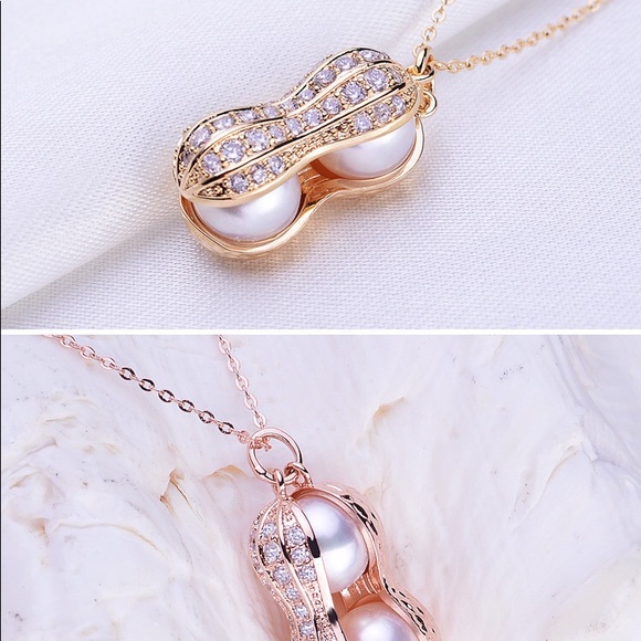 18kt peanut pearls crystals sparkly necklace chain gold NEW - Picture 4 of 8